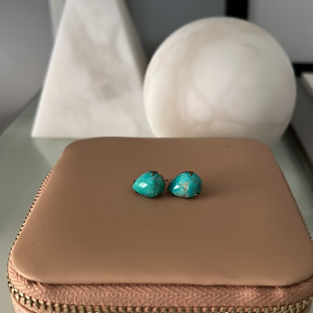 Gorgeous large pear shaped turquoise earrings over .5”